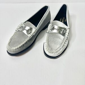 GH BASS Loafers Women 5 Metallic Silver Lianna Bit Velvet Weejun Flats NEW